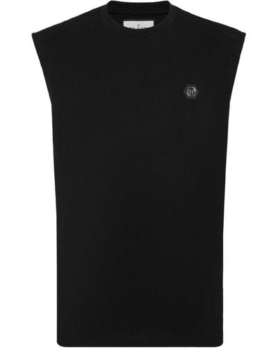 Philipp Plein Logo-appliqué Cotton Tank Top - Black