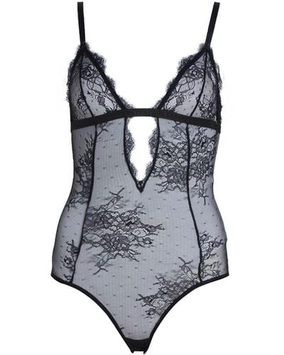 Karl Lagerfeld Scallop-edge Lace Bodysuit - Grey