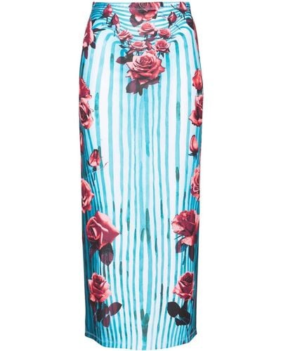 Jean Paul Gaultier Falda de tubo Morphing con estampado floral - Azul