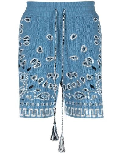 Alanui Pantalones cortos de chándal con motivo de bandana - Azul