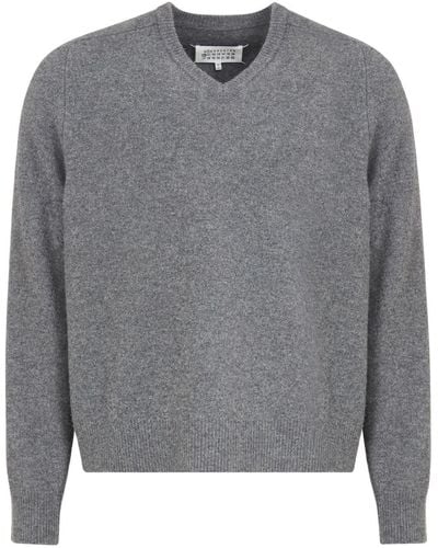 Maison Margiela V-neck Wool Sweater - Gray