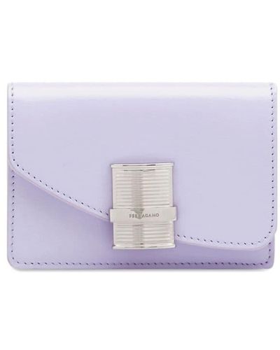 Ferragamo Fiamma Leather Card Holder - Purple