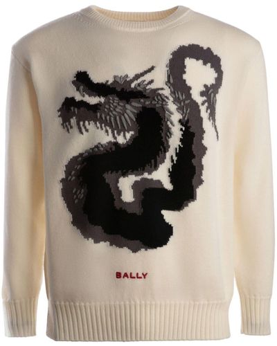 Bally Dragon-motif Merino-wool Jumper - Natural