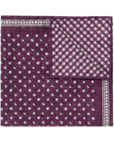 Brunello Cucinelli Geometric-pattern Reversible Silk Pocket Square - Purple
