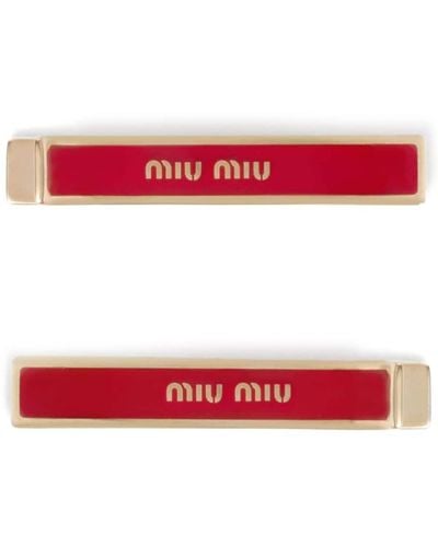 Miu Miu Lot de deux barrette à logo gravé - Rouge
