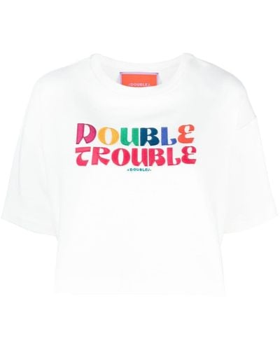 La DoubleJ Discman スローガン Tシャツ - ホワイト