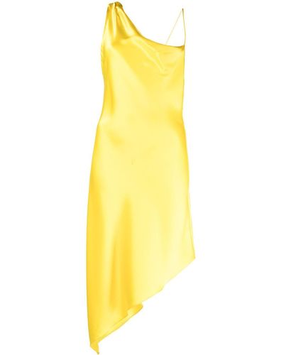 Alice + Olivia Landon Asymmetric Satin Dress - Yellow