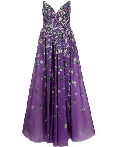 Saiid Kobeisy Strapless Beaded Tulle Gown - Purple