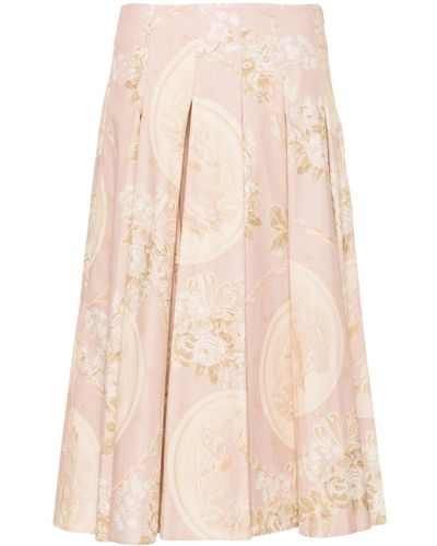 Semicouture Floral-print Cotton Pleated Skirt - Natural