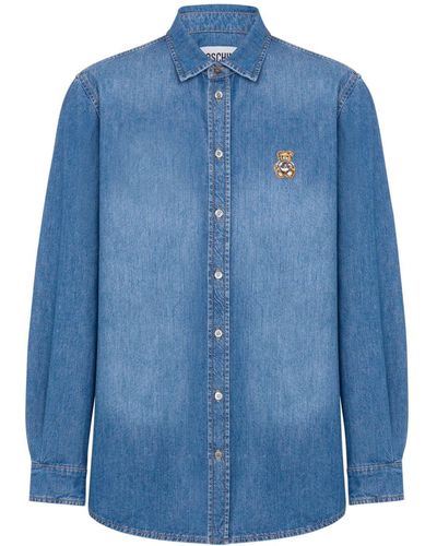 Moschino Teddy Bear-appliqué Denim Shirt - Blue