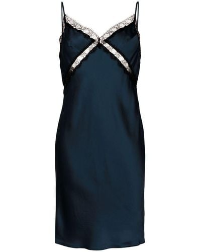 Kiki de Montparnasse Lace-panel Silk Slip Dress - Blue