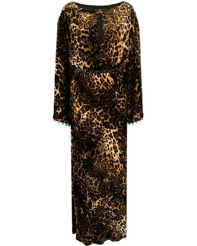 Roberto Cavalli Vestido largo con estampado de leopardo - Negro