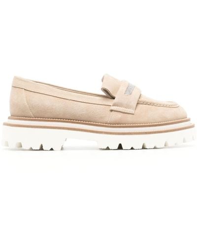 Peserico Bead-chain Suede Loafers - Natural