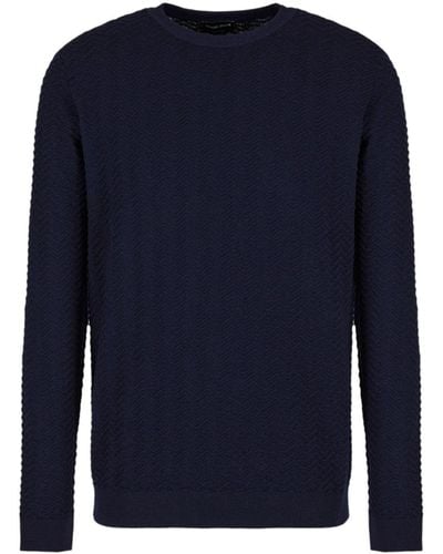 Giorgio Armani Chevron-knit Wool-blend Jumper - Blue