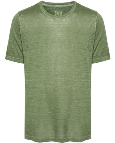 120% Lino Meliertes T-Shirt aus Leinen - Grün
