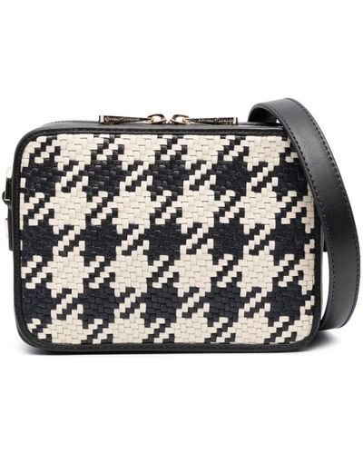 Aspinal of London Woven Houndstooth Crossbody Bag - Black