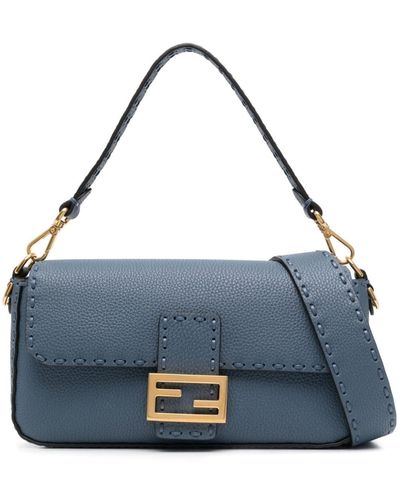 Fendi Logo-plaque Leather Crossbody Bag - Blue