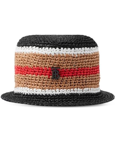 Burberry Striped Raffia Bucket Hat - Red