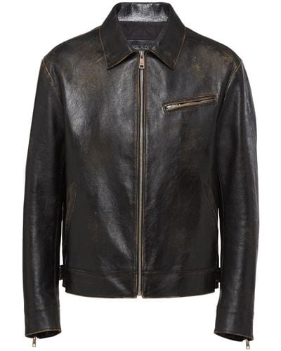 Prada Distressed-effect Leather Jacket - Black