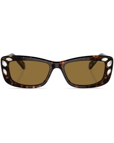 Swarovski Crystal-embellished Rectangle-frame Sunglasses - Brown