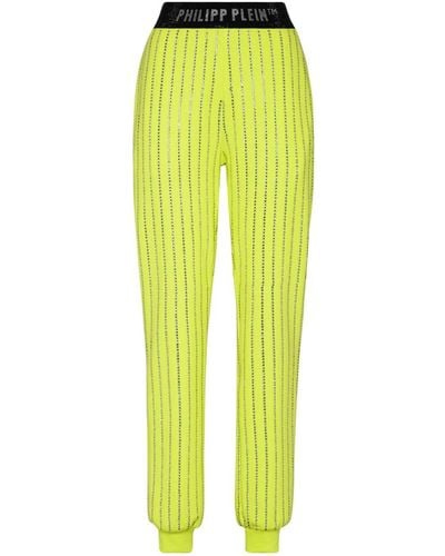 Philipp Plein Logo-print Strap Crystal-embellished Track Trousers - Yellow