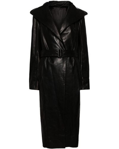 Rick Owens Drella Hooded Leather Coat - Black