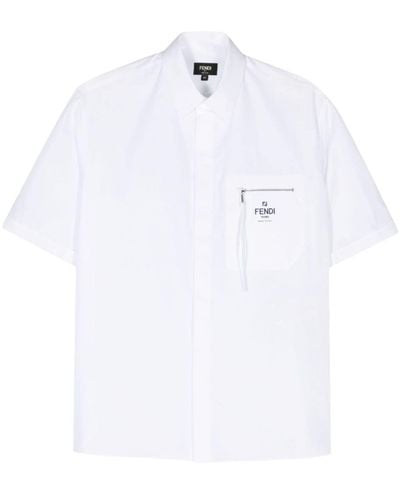 Fendi Chemise en coton à logo imprimé - Blanc