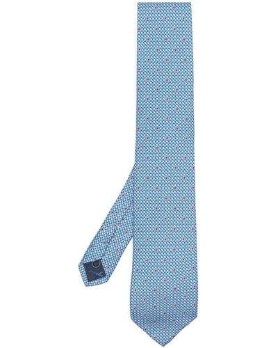 Ferragamo Gancini Embroidered Silk Tie - Blue
