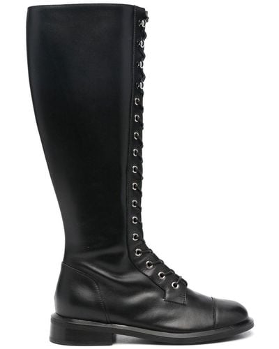 Emporio Armani Knee-high Leather Lace-up Boots - Black