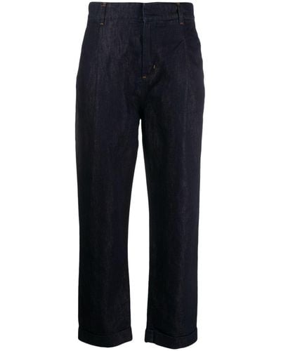 Moorer High-waisted Cropped Trousers - Blue