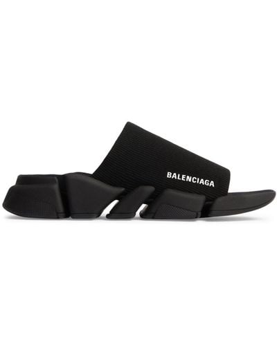 Balenciaga Speed 2.0 Ribgebreide Slippers - Zwart