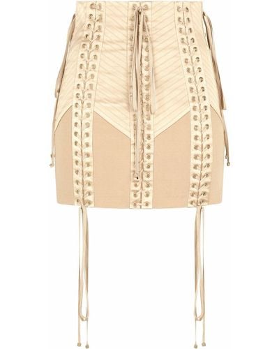 Dolce & Gabbana Lace-up Jersey Miniskirt - Natural