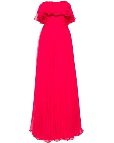 Gemy Maalouf Strapless Ruffled Gown - Red