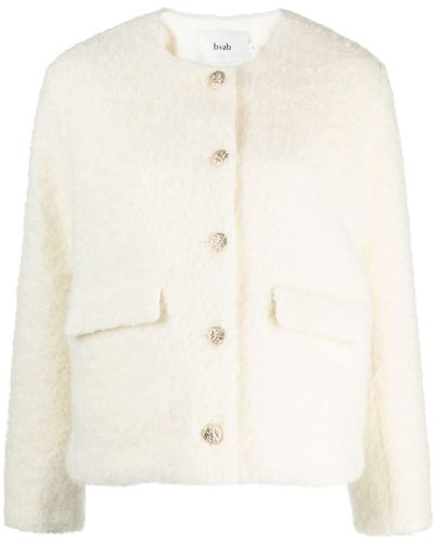 B+ AB Embossed-button Brushed Wool-blend Jacket - Natural