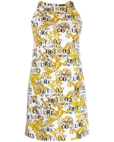 Versace Vestido corto sin mangas con logo estampado - Amarillo