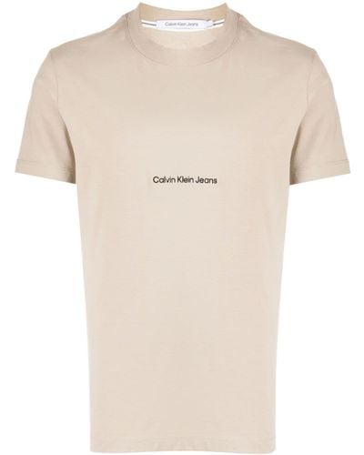 Calvin Klein Katoenen T-shirt Met Logoprint - Naturel