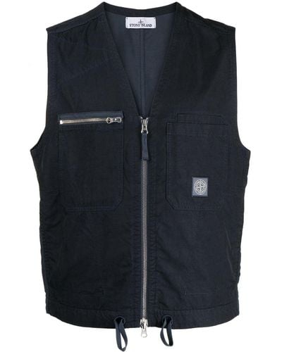 Stone Island Logo-patch Twill Weave Waistcoat - Blue