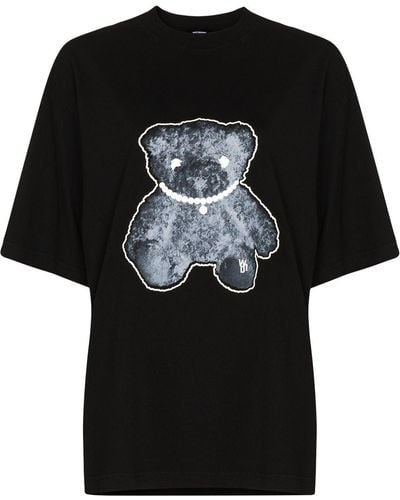 we11done Pearl Necklace Teddy Cotton T-shirt - Black
