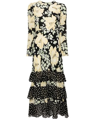 RIXO London Robe longue Johanne à fleurs - Noir