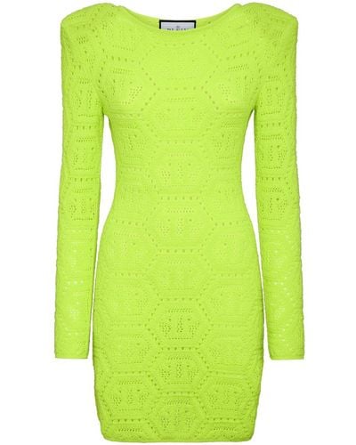 Philipp Plein Patterned-knit Mini Dress - Green