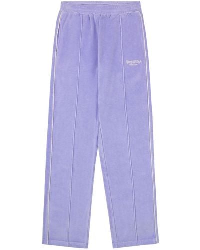 Sporty & Rich Script Logo-embroidered Velour Track Trousers - Blue