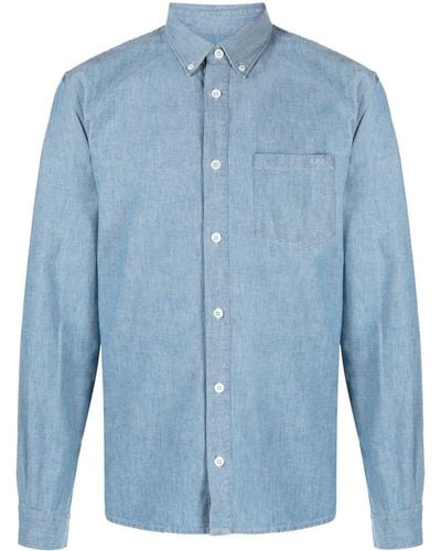 A.P.C. Washed Denim Classic Collar Shirt - Blue
