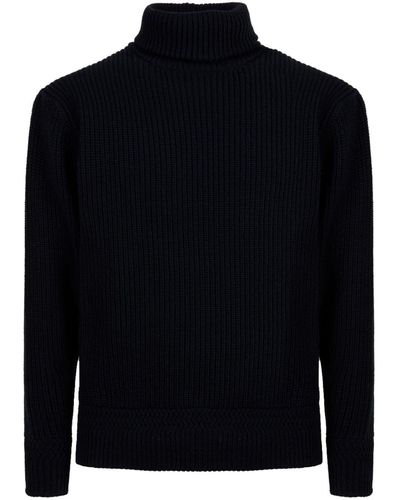 Bally Roll-neck Ribbed Wool Sweater - Blue