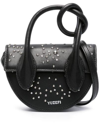 Yuzefi Mini Pretzel Leather Cross Body Bag - Black