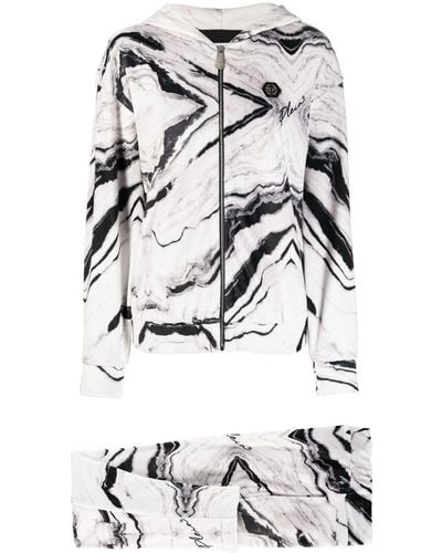 Philipp Plein Marble Print Cotton Tracksuit Set - Grey