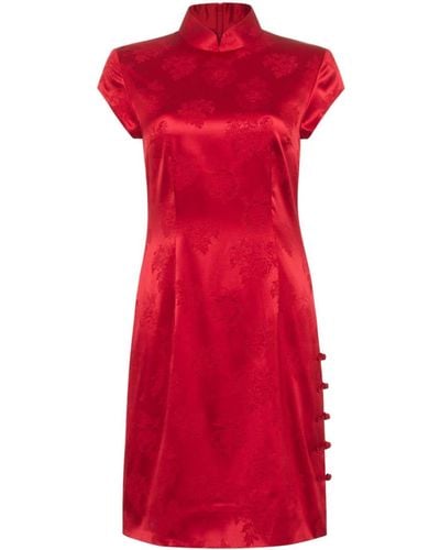 Shanghai Tang Jacquard Silk Qipao Dress - Red