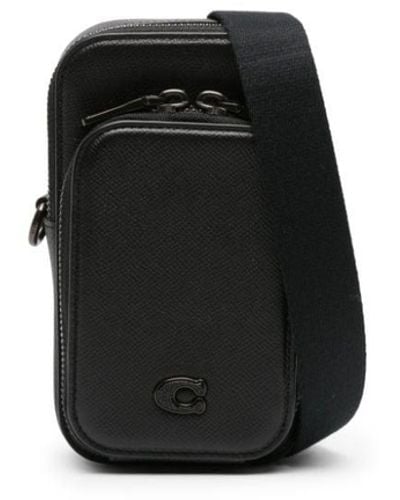 COACH Logo-plaque Leather Messenger Bag - Black