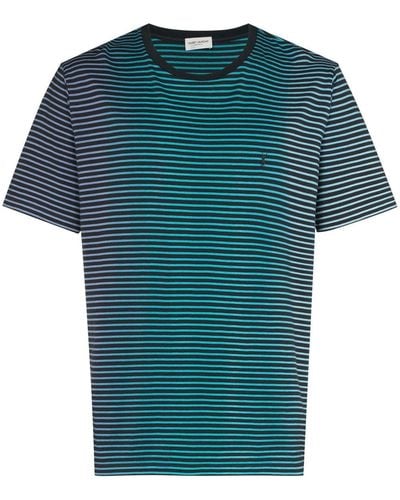 Saint Laurent Camiseta a rayas con logo - Azul