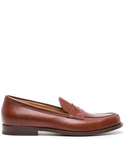 SCAROSSO Penny-slot Leather Loafers - Brown