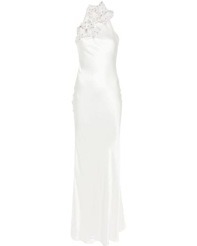 Amen Floral-appliqué Satin Dress - White